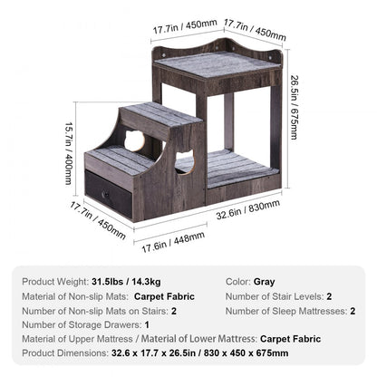 LT-MKT02 - Double-Decker Pet Bunk Bed with Stairs for Cats and Dogs