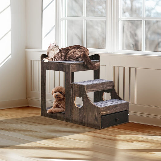 LT-MKT02 - Double-Decker Pet Bunk Bed with Stairs for Cats and Dogs
