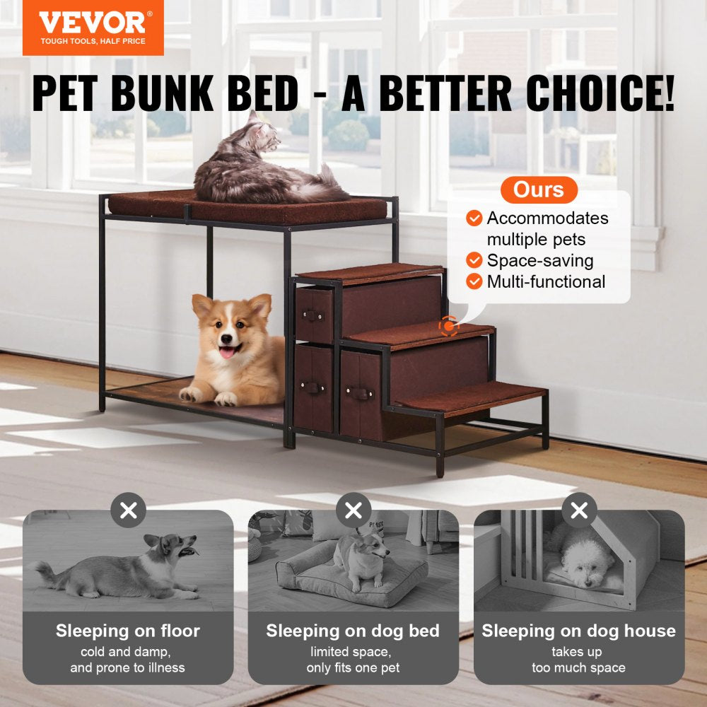 099-2A - Double-Decker Pet Bunk Bed with Stairs & Anti-Slip Design