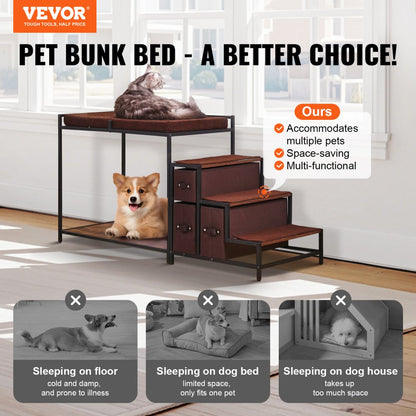 099-2A - Double-Decker Pet Bunk Bed with Stairs & Anti-Slip Design