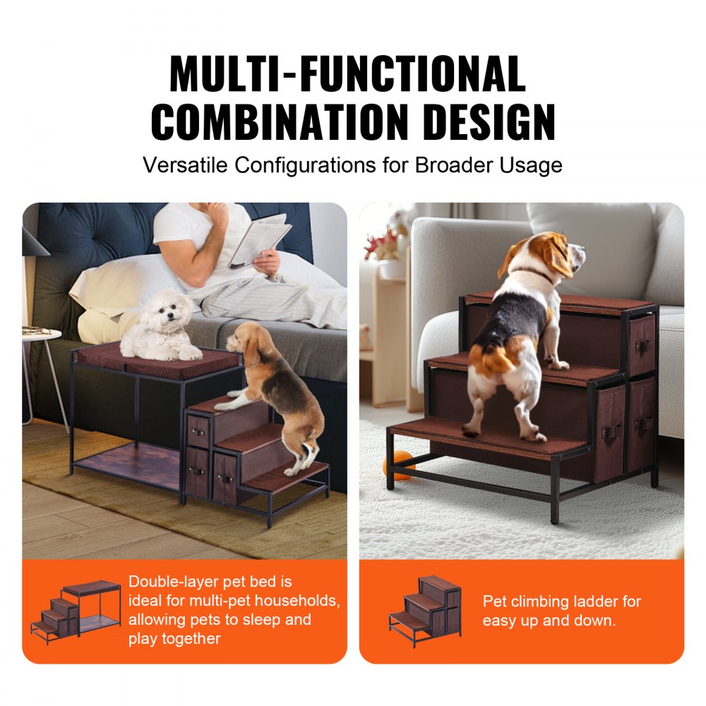 099-2A - Double-Decker Pet Bunk Bed with Stairs & Anti-Slip Design