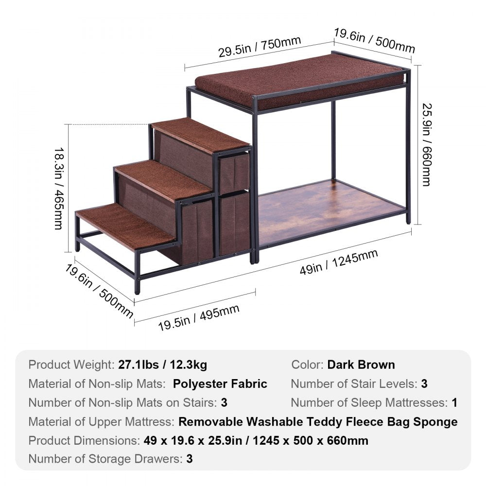 099-2A - Double-Decker Pet Bunk Bed with Stairs & Anti-Slip Design