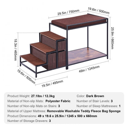 099-2A - Double-Decker Pet Bunk Bed with Stairs & Anti-Slip Design