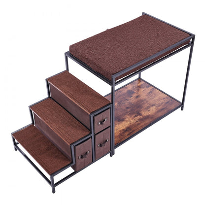 099-2A - Double-Decker Pet Bunk Bed with Stairs & Anti-Slip Design