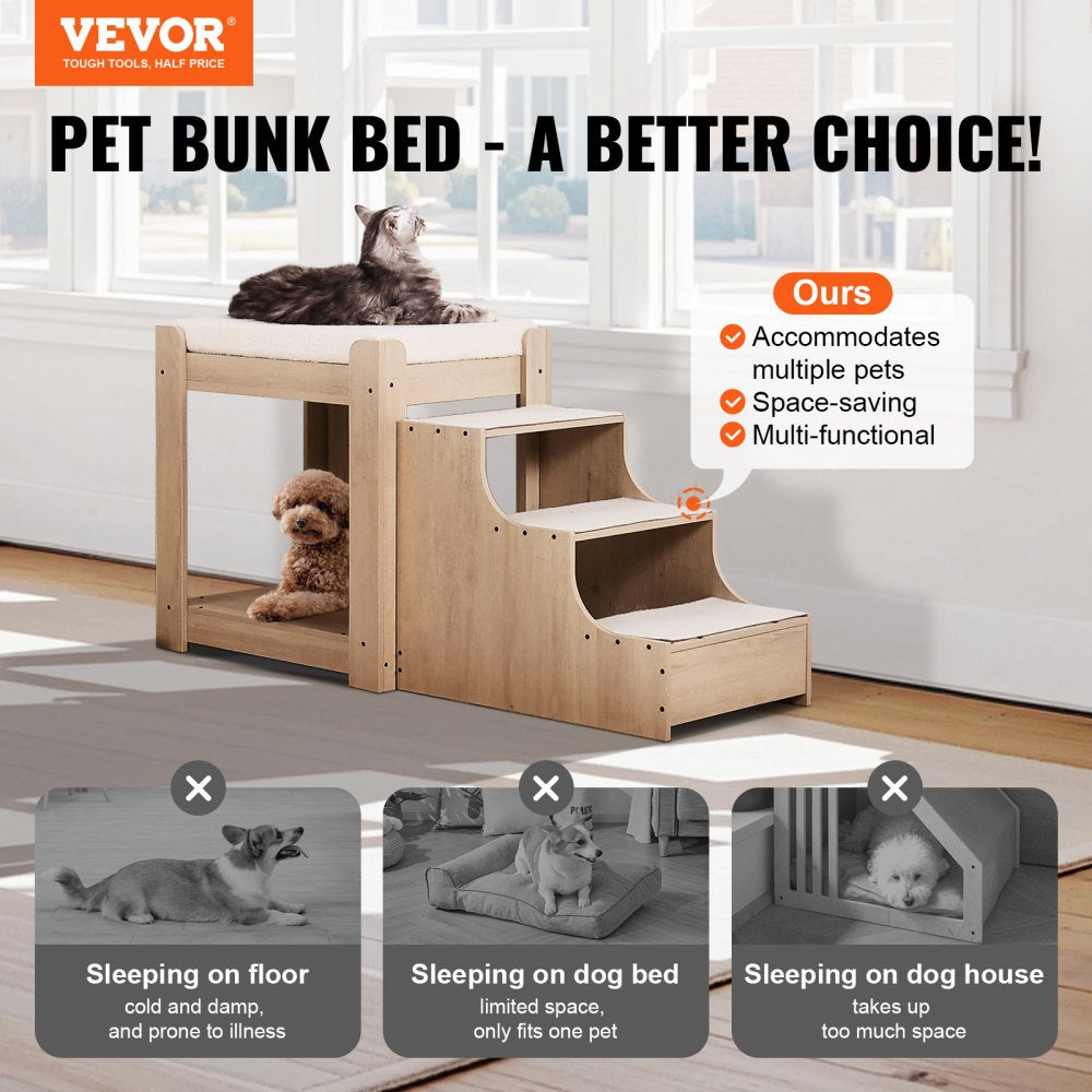 099-1A - Double Decker Pet Bunk Bed with Stairs for Cats/Dogs
