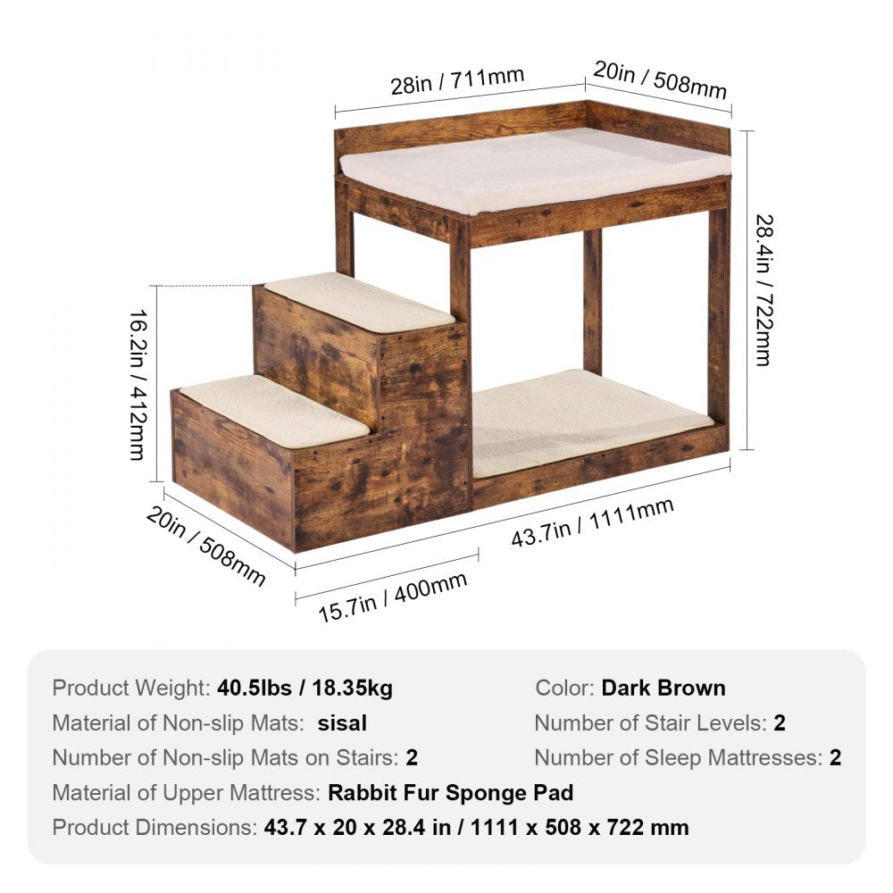LT-MKT03 - Double-Decker Pet Bunk Bed with Climbing Stairs for Cats/Dogs