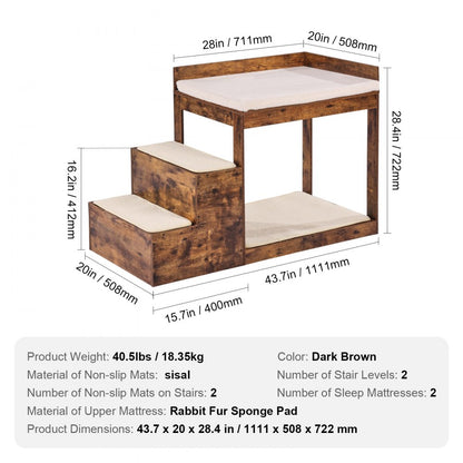 LT-MKT03 - Double-Decker Pet Bunk Bed with Climbing Stairs for Cats/Dogs