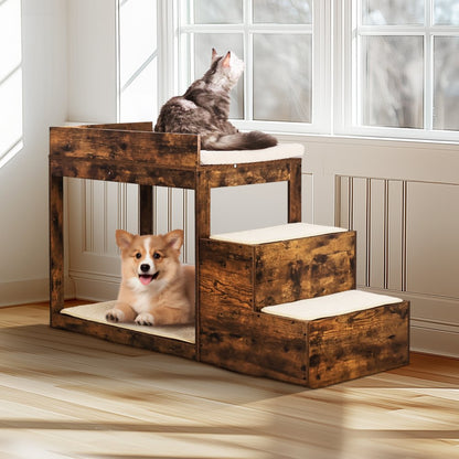 LT-MKT03 - Double-Decker Pet Bunk Bed with Climbing Stairs for Cats/Dogs