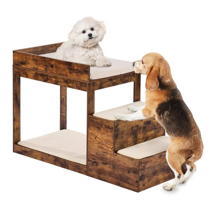 LT-MKT03 - Double-Decker Pet Bunk Bed with Climbing Stairs for Cats/Dogs