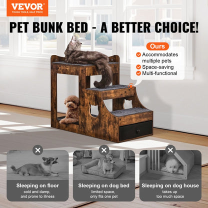 LT-MKT01 - Double Decker Pet Bunk Bed with Climbing Stairs
