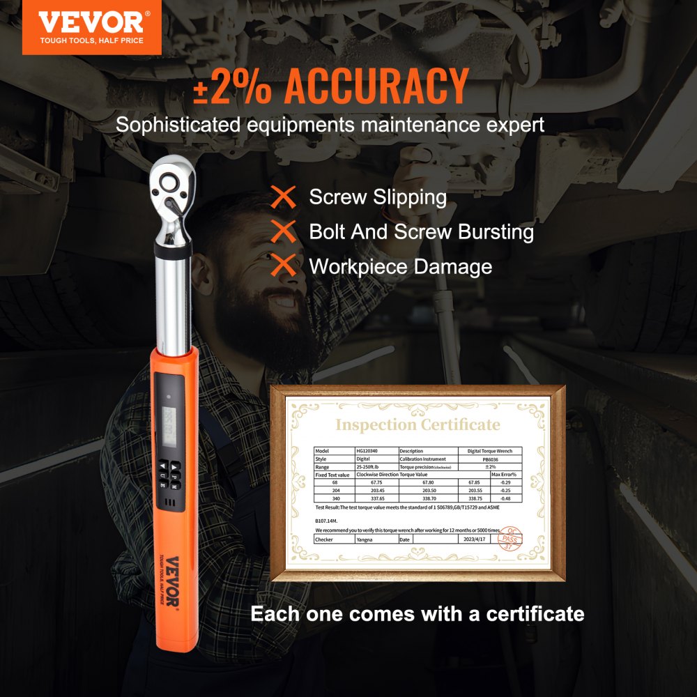 11037FTLB - VEVOR Digital Torque Wrench 3/8" Drive with LED Display