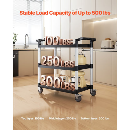 SYTCSS11 - 3-Tier 500 lbs Utility Cart with Smooth Casters and Ergonomic Handles