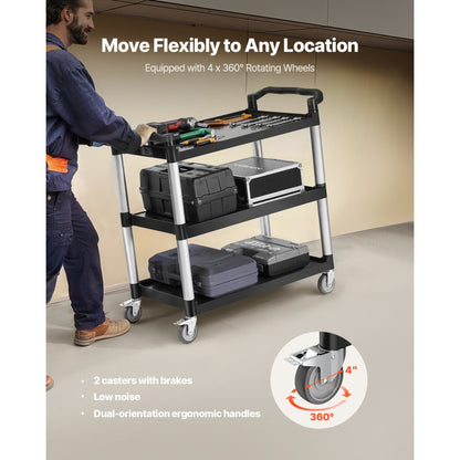 SYTCSS11 - 3-Tier 500 lbs Utility Cart with Smooth Casters and Ergonomic Handles