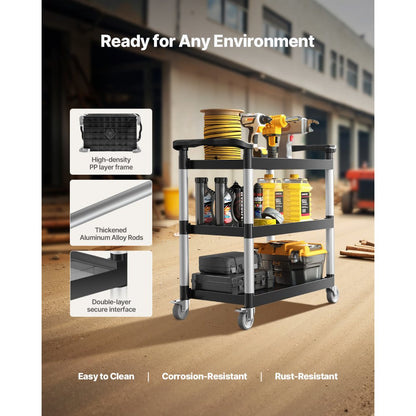 SYTCSS11 - 3-Tier 500 lbs Utility Cart with Smooth Casters and Ergonomic Handles