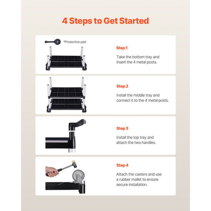 SYTCSS11 - 3-Tier 500 lbs Utility Cart with Smooth Casters and Ergonomic Handles