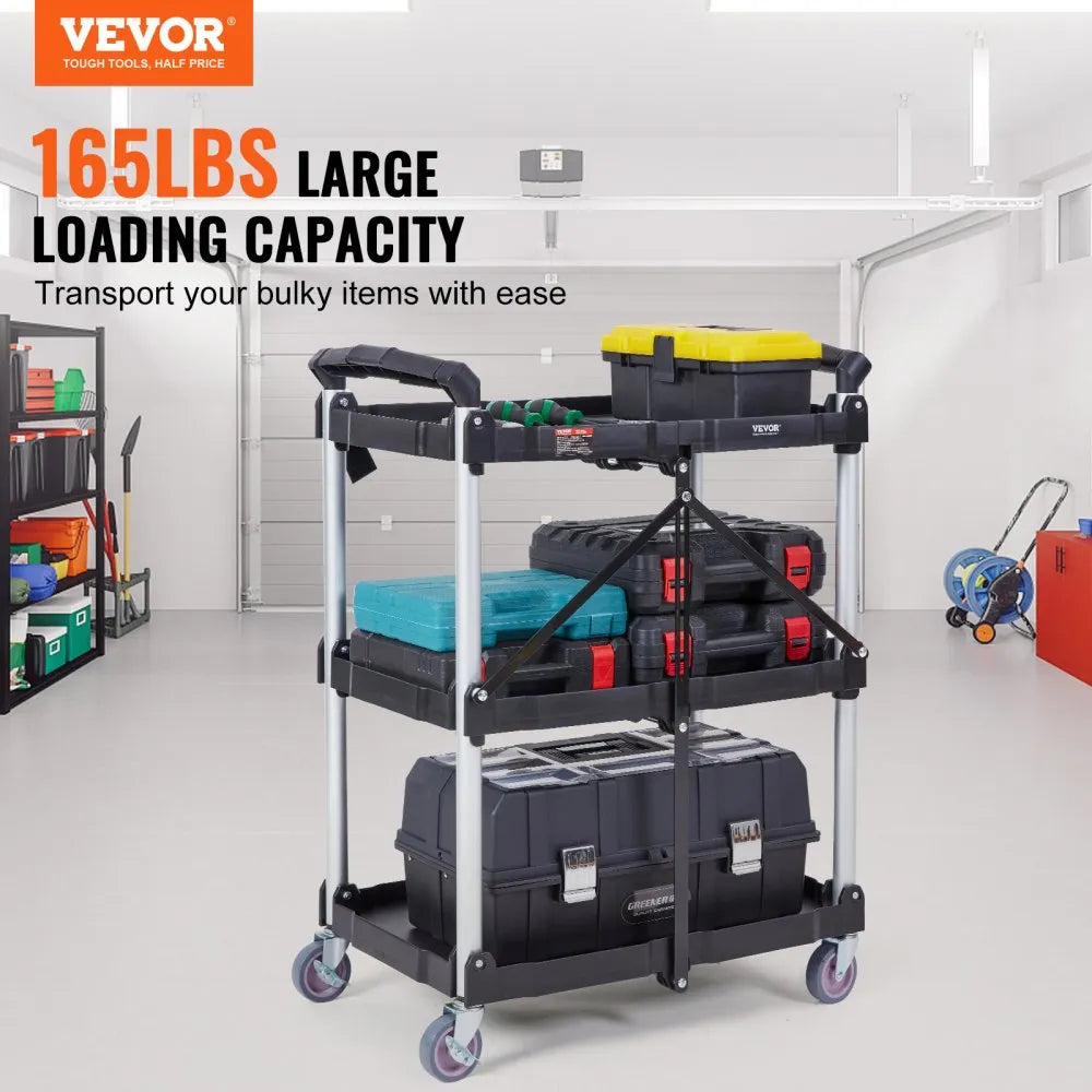 010804567519 - Foldable Heavy-Duty Rolling Cart, 165 lbs Capacity, Space-Saving Design
