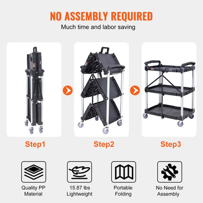 010804567519 - Foldable Heavy-Duty Rolling Cart, 165 lbs Capacity, Space-Saving Design