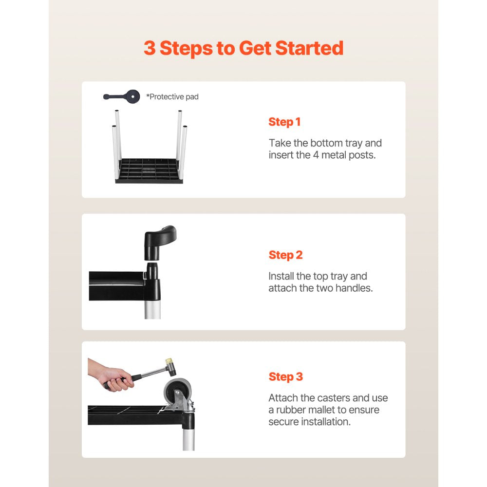 SYTCSS09 - 2-Tier Utility Cart, 31.5"x16.1" with 300 lbs Capacity