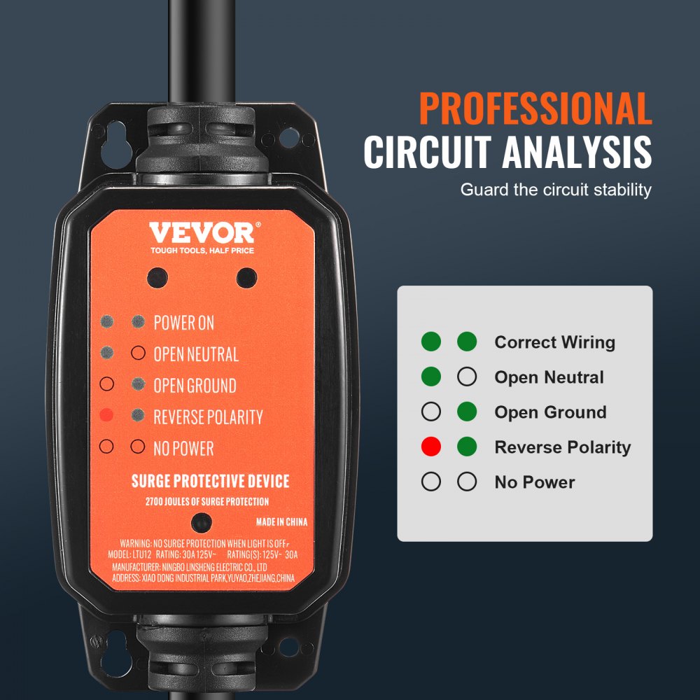 LTU12 - 30 Amp VEVOR RV Surge Protector with 2700 Joules Safety