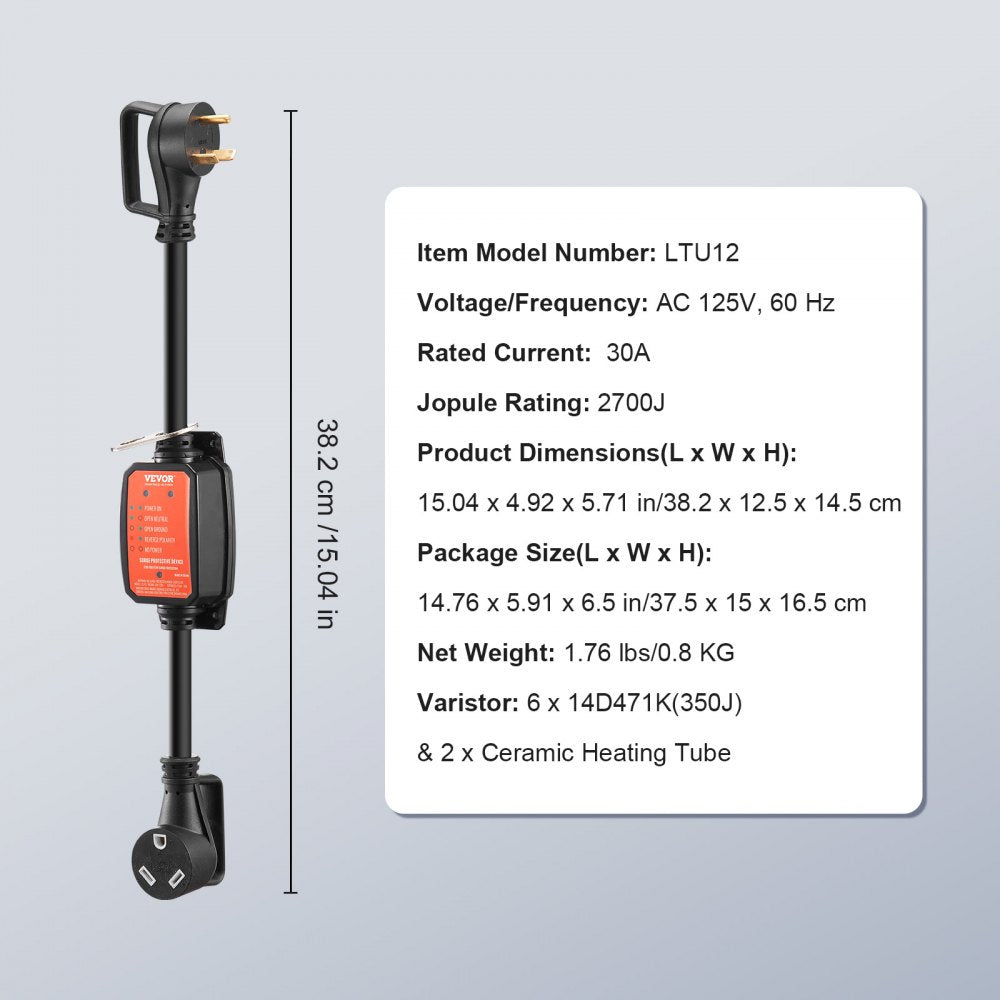 LTU12 - 30 Amp VEVOR RV Surge Protector with 2700 Joules Safety