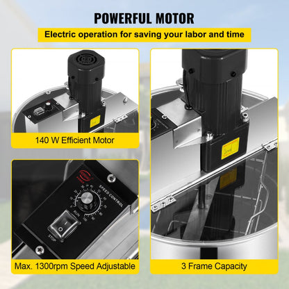 010952721796 - 3-Frame Electric Honey Extractor with Adjustable Speed