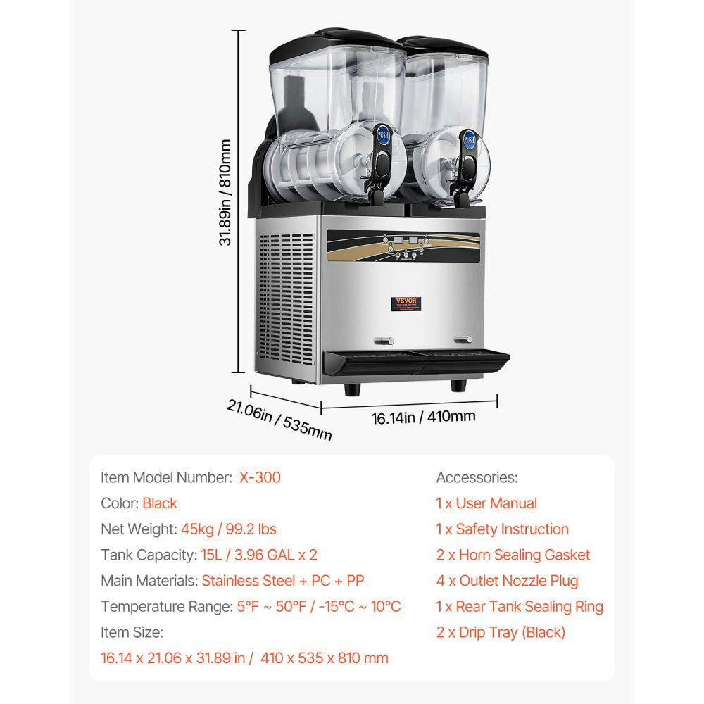 X-300 - Commercial 15L Dual Tank Slushy Machine for High-Traffic Use
