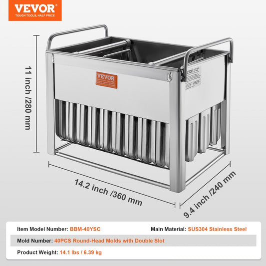 BBM-40YSC - 40PCS Double Slot Steel Popsicle Molds with Sticks & Bags