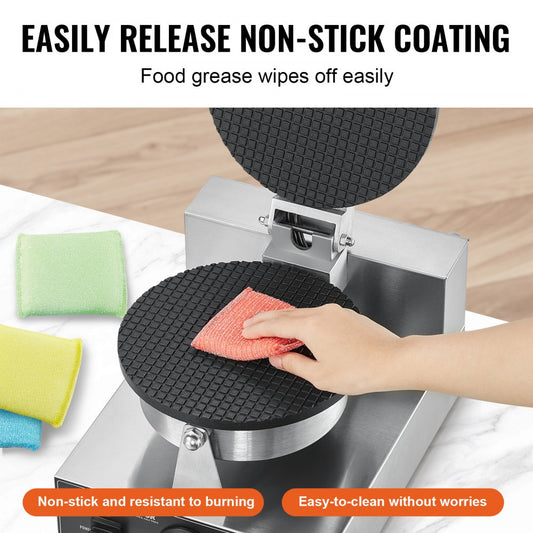 HT-1A - 1230W Commercial Waffle Cone Maker with Non-Stick Plates