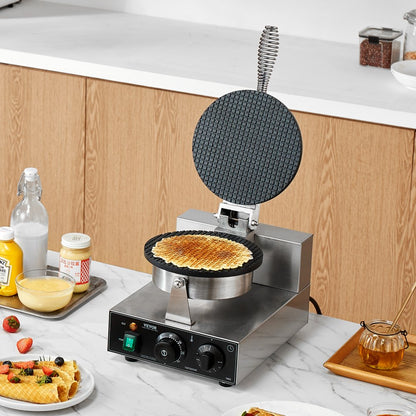 HT-1A - 1230W Commercial Waffle Cone Maker with Non-Stick Plates