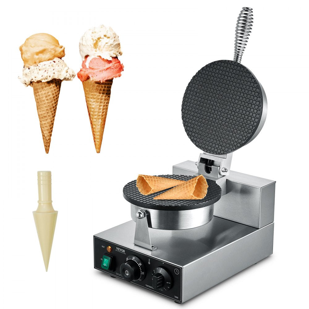 HT-1A - 1230W Commercial Waffle Cone Maker with Non-Stick Plates
