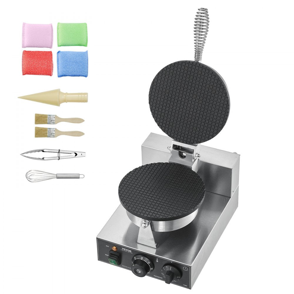 HT-1A - 1230W Commercial Waffle Cone Maker with Non-Stick Plates