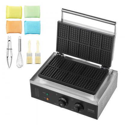 HT-10 - Stainless Steel Waffle Maker for 10 Rectangular Waffles at Once