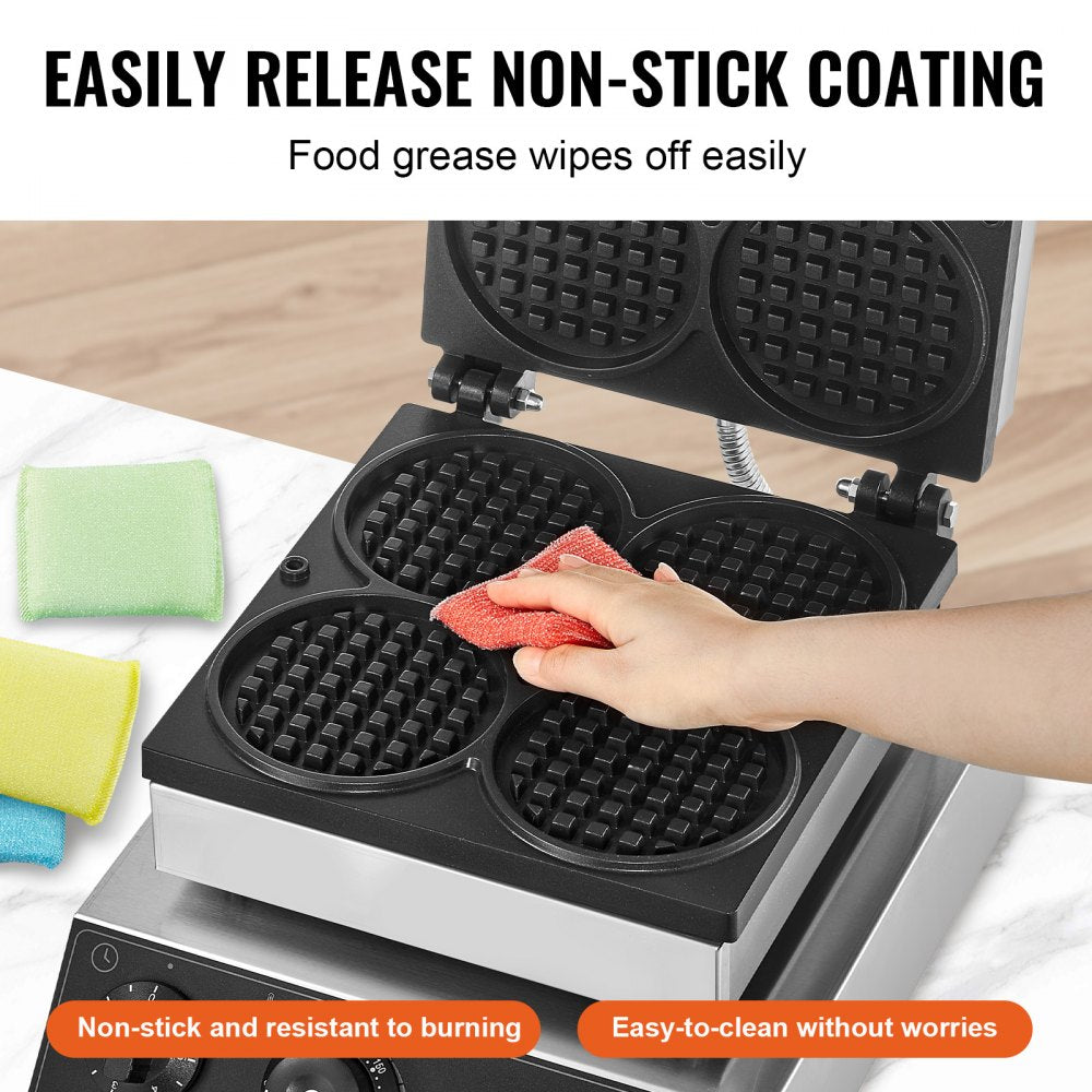 HT-2206B - Commercial 1750W Waffle Maker with Timer & Non-Stick Plates