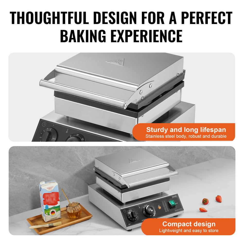 HT-2206B - Commercial 1750W Waffle Maker with Timer & Non-Stick Plates