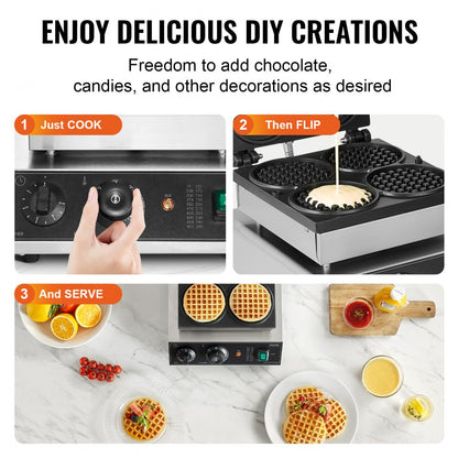 HT-2206B - Commercial 1750W Waffle Maker with Timer & Non-Stick Plates