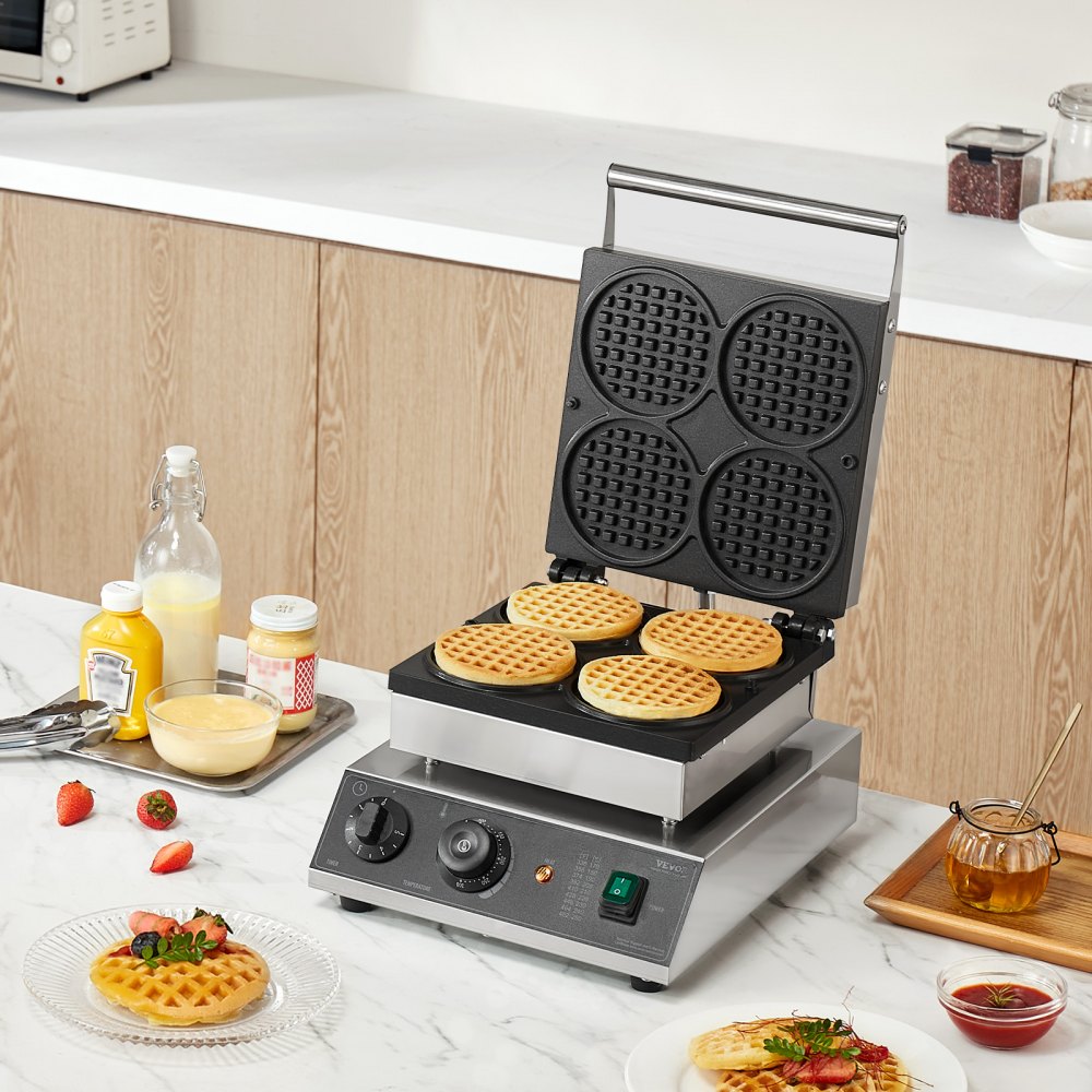 HT-2206B - Commercial 1750W Waffle Maker with Timer & Non-Stick Plates