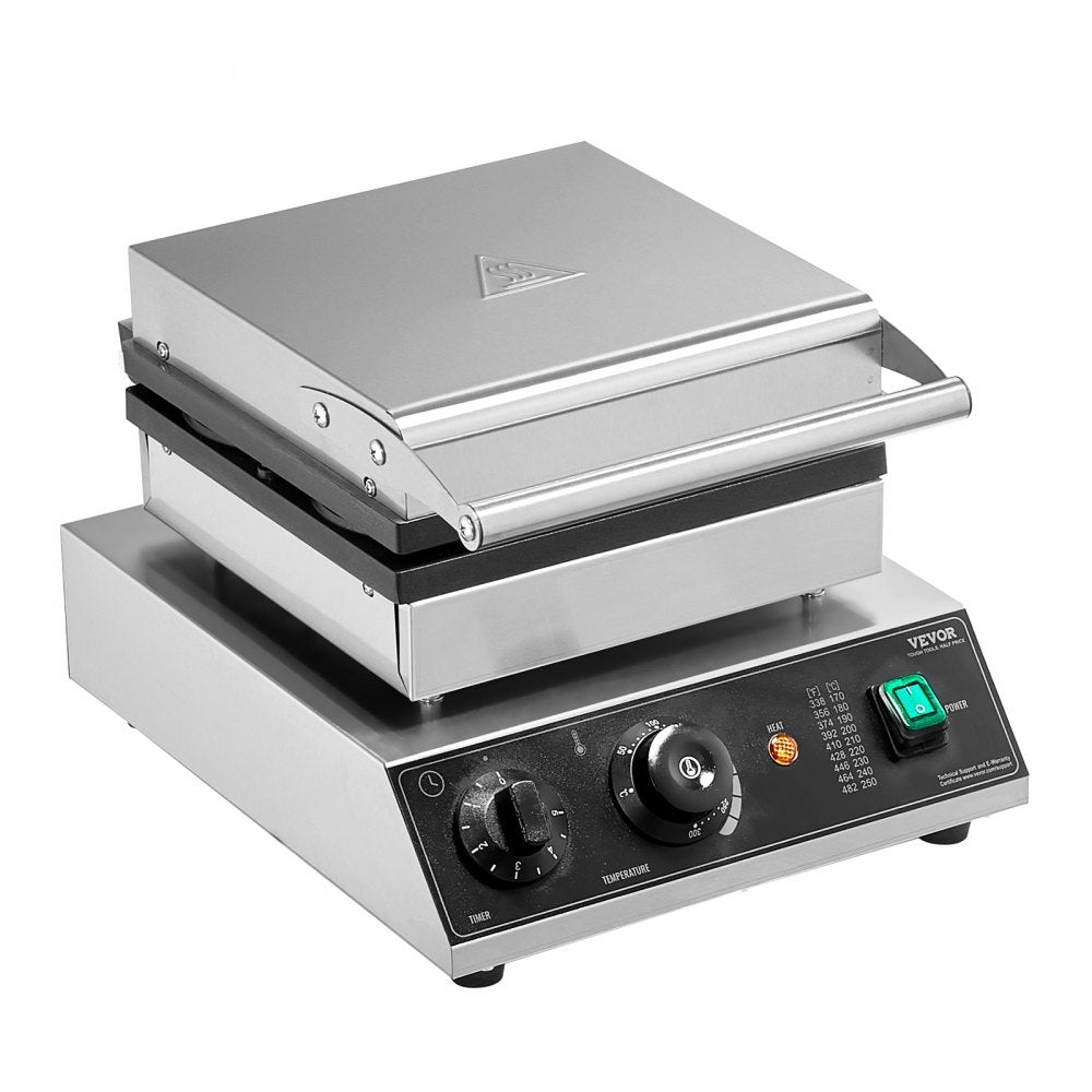 HT-2206B - Commercial 1750W Waffle Maker with Timer & Non-Stick Plates