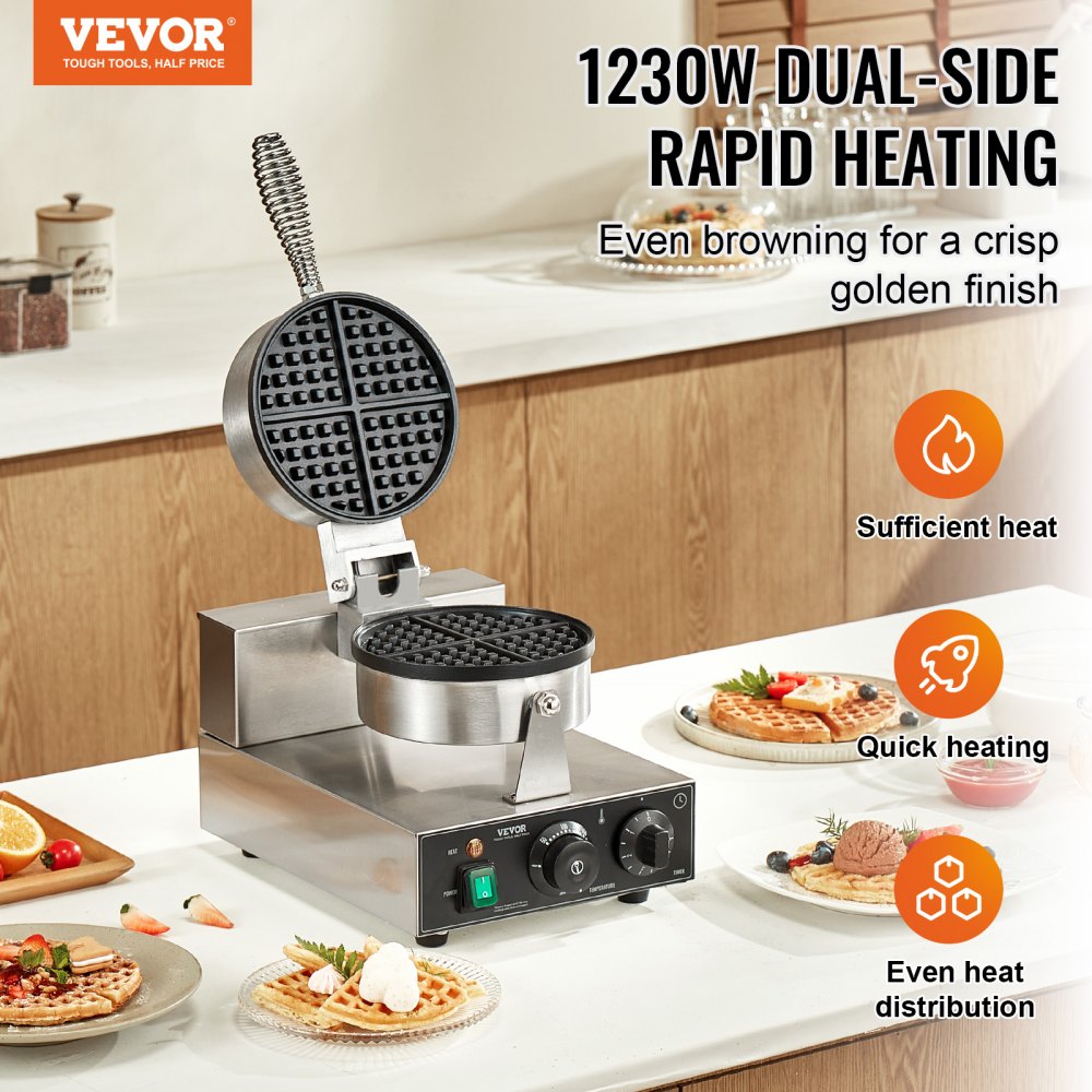 XC-HF-1 - Professional Stainless Steel Waffle Baker with Timer & Temperature Control