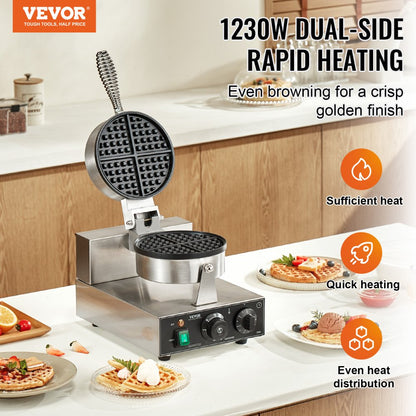 XC-HF-1 - Professional Stainless Steel Waffle Baker with Timer & Temperature Control