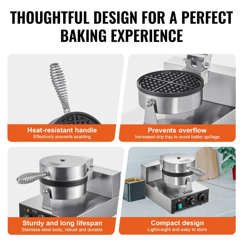 XC-HF-1 - Professional Stainless Steel Waffle Baker with Timer & Temperature Control