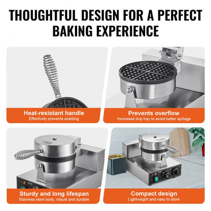 XC-HF-1 - Professional Stainless Steel Waffle Baker with Timer & Temperature Control