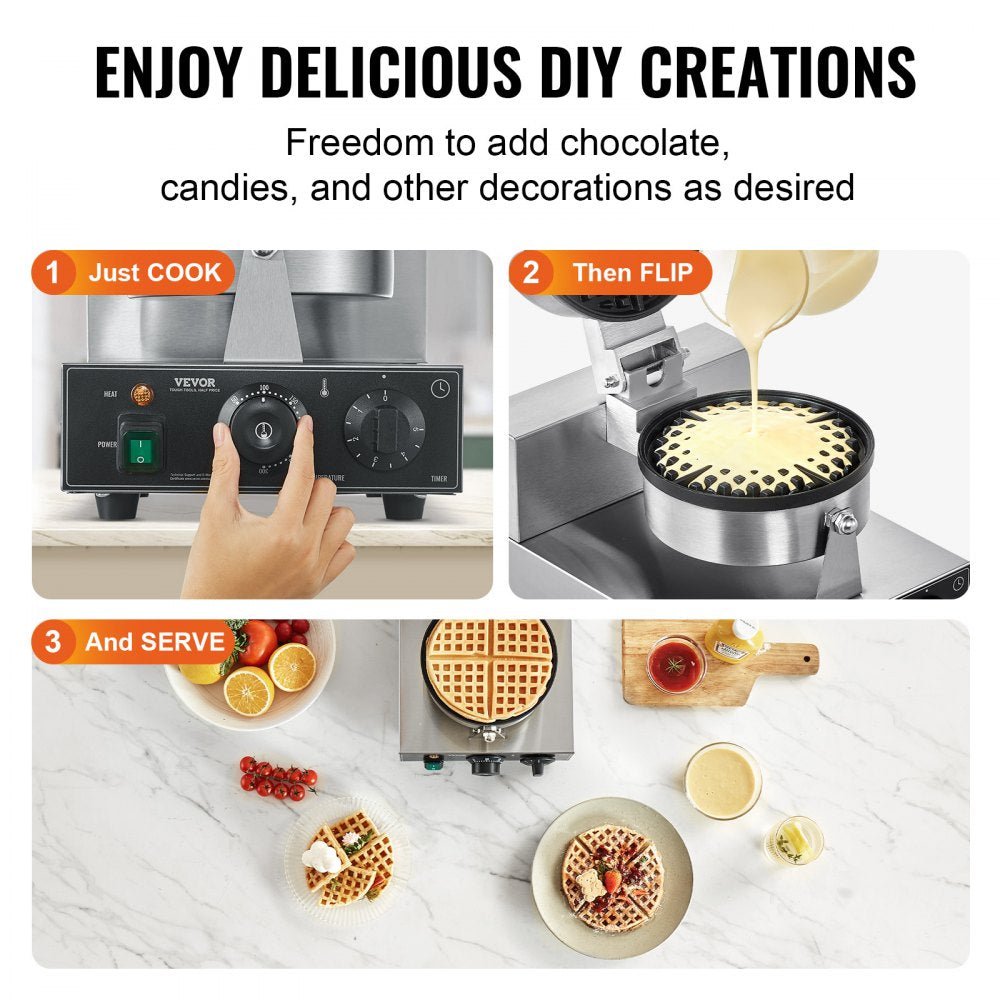 XC-HF-1 - Professional Stainless Steel Waffle Baker with Timer & Temperature Control