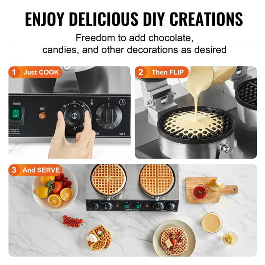 HT-2 - Professional Stainless Steel Waffle Maker with Timer&Temperature Control