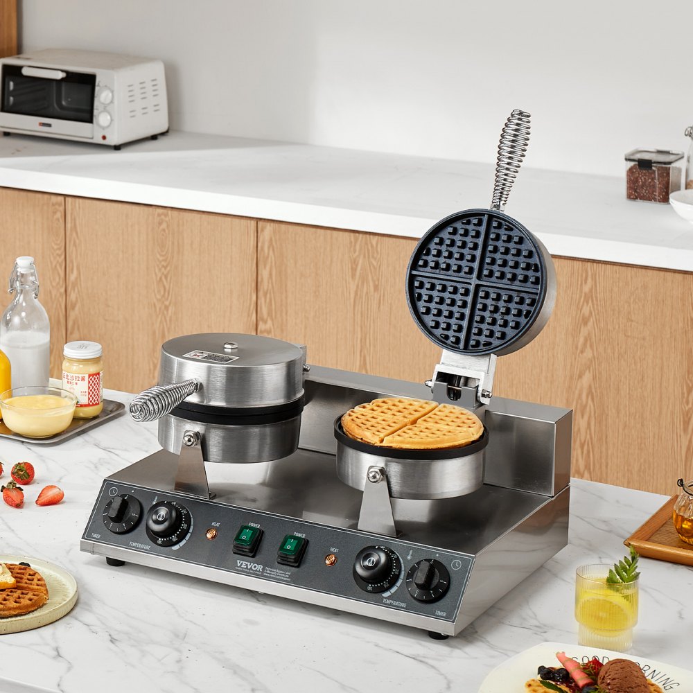HT-2 - Professional Stainless Steel Waffle Maker with Timer&Temperature Control
