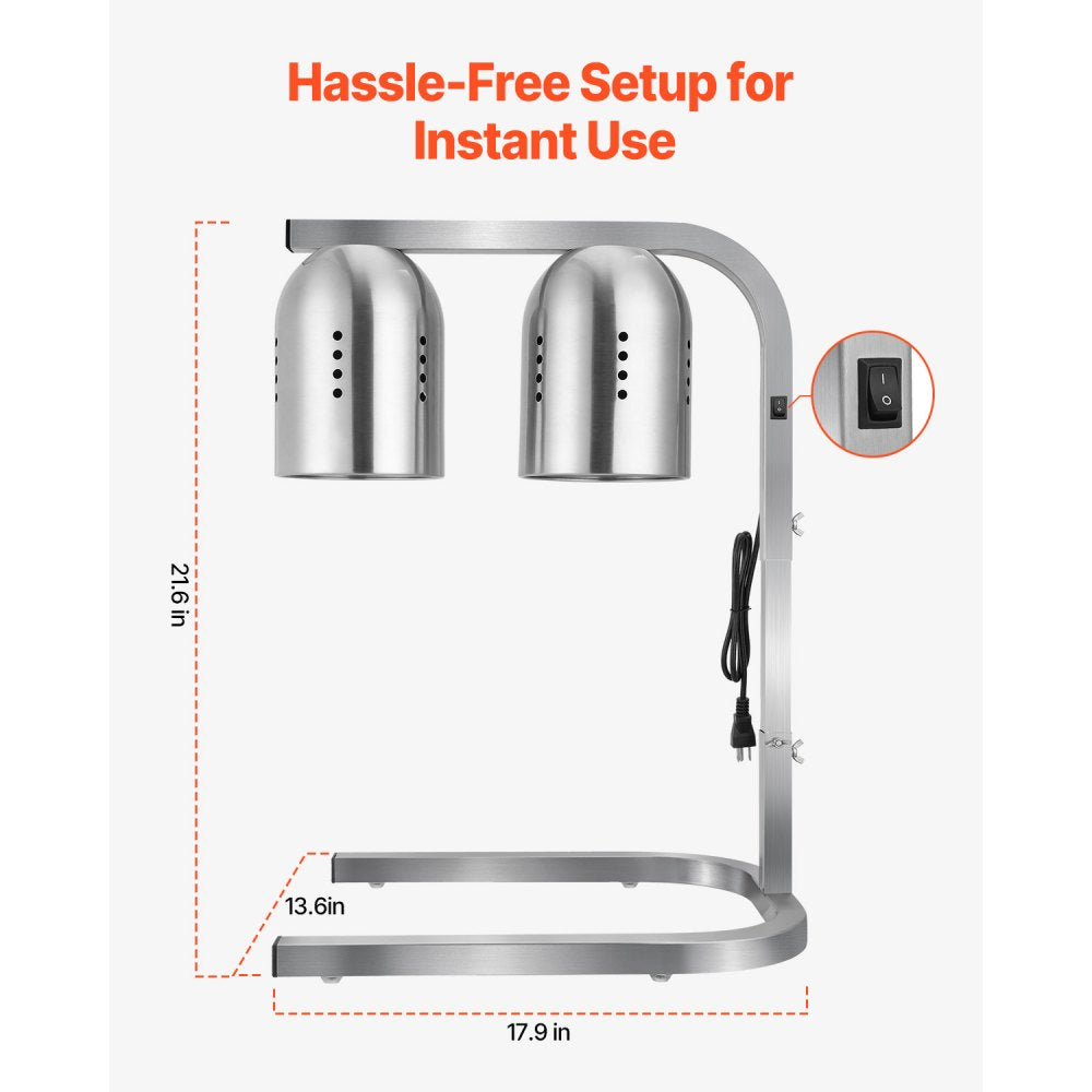 E904 - 500W Adjustable Stainless Steel Food Heat Lamp for Restaurants