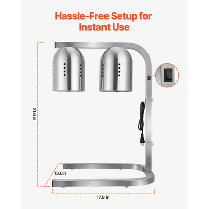 E904 - 500W Adjustable Stainless Steel Food Heat Lamp for Restaurants