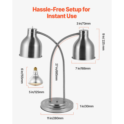 E909 - 360° Rotating Stainless Steel Food Heat Lamp for Restaurants