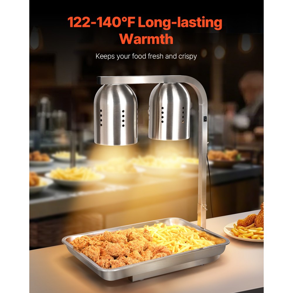 E904 - Adjustable 500W Stainless Steel Food Heat Lamp for Restaurants