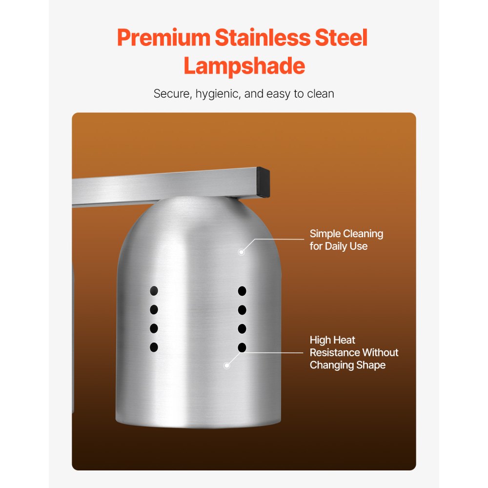 E904 - Adjustable 500W Stainless Steel Food Heat Lamp for Restaurants