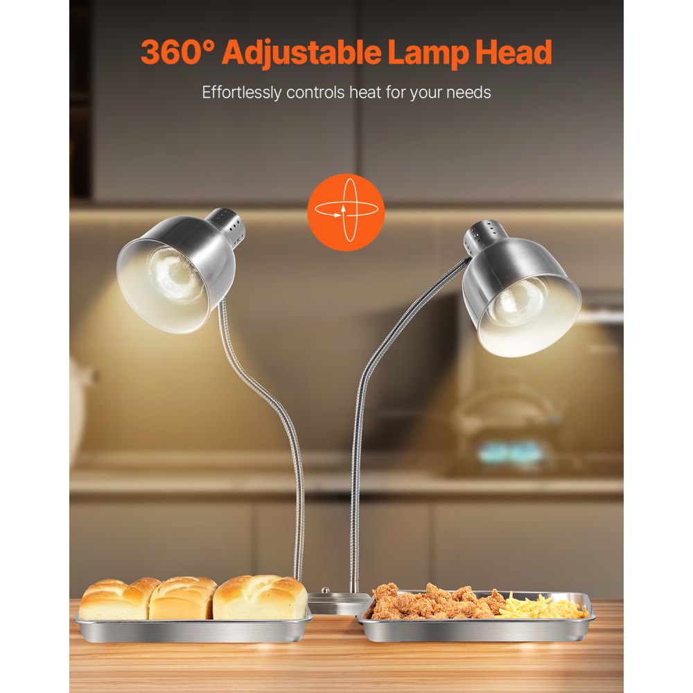 E909 - Stainless Steel 360° Rotating Food Heat Lamp for Restaurants